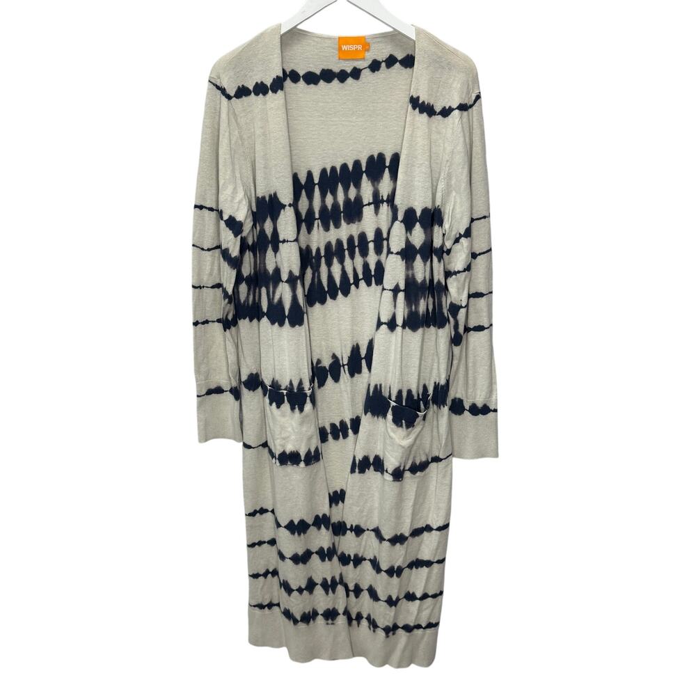 WISPR Long Open Front Cardigan Sweater Duster Gray Blue Size L Silk Blend